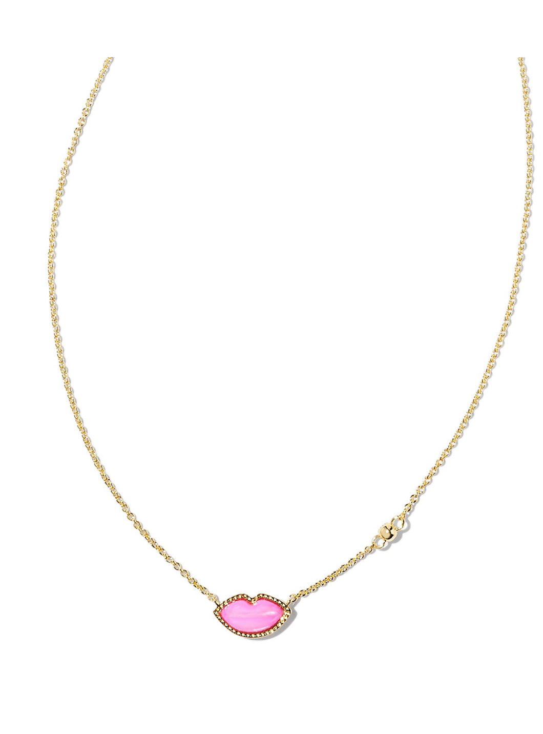 LIPS PENDANT NECKLACE GOLD HOT PINK MOTHER OF PEARL