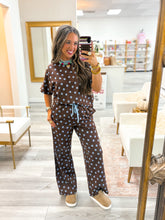 Load image into Gallery viewer, Brown &amp; Blue Polka Dot Top &amp; Pant Set
