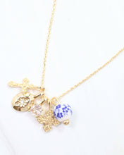 Load image into Gallery viewer, Crossing  Blue Jordan Charm Necklace Set Gold
