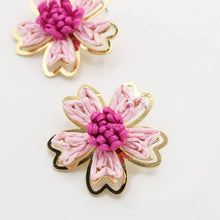 Load image into Gallery viewer, Pink Raffia Flower Stud 

