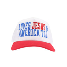 Load image into Gallery viewer, Loves Jesus and America Embroidered Trucker Hat
