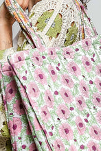 Load image into Gallery viewer, Quilted Pocket Detail Floral Botanical Tote Bag
