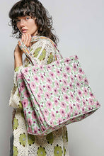 Load image into Gallery viewer, Quilted Pocket Detail Floral Botanical Tote Bag
