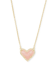 Load image into Gallery viewer, ARI HEART SHORT PENDANT NECKLACE GOLD ROSE QUARTZ

