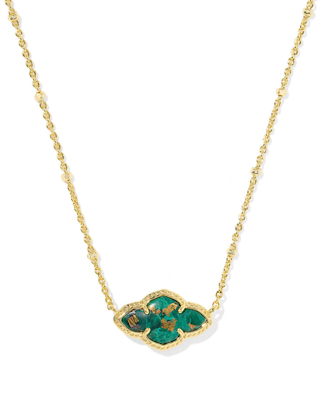 ABBIE PENDANT NECKLACE GOLD BRONZE VEINED GREEN MALACHITE