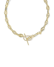 Load image into Gallery viewer, ELISA TOGGLE LINK AND CHAIN NECKLACE GOLD WHITE CZ
