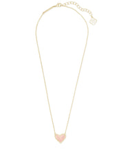 Load image into Gallery viewer, ARI HEART SHORT PENDANT NECKLACE GOLD ROSE QUARTZ

